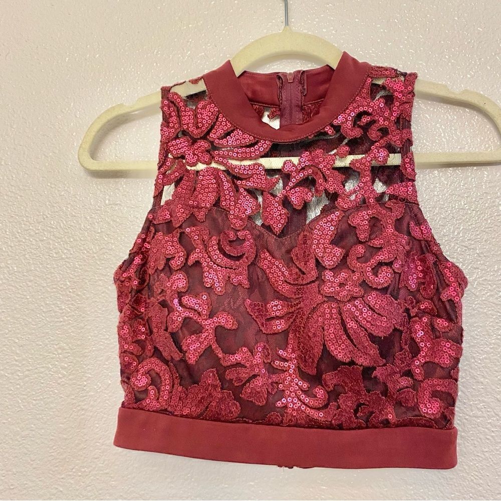 Speechless burgundy red lace sequin formal crop top sleeveless juniors-size 5